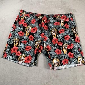 VTG No Boundaries Shorts Mens‎ XL Tiger Floral Leaf Print Spandex Fun Stretch